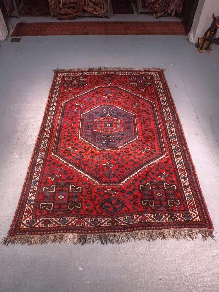 Punainen käsinsolmittu Gasghai-villamatto, 295 × 200 cm