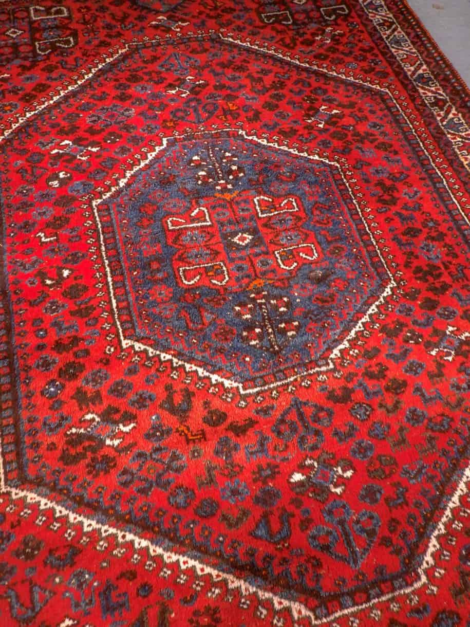 Punainen käsinsolmittu Gasghai-villamatto, 295 × 200 cm