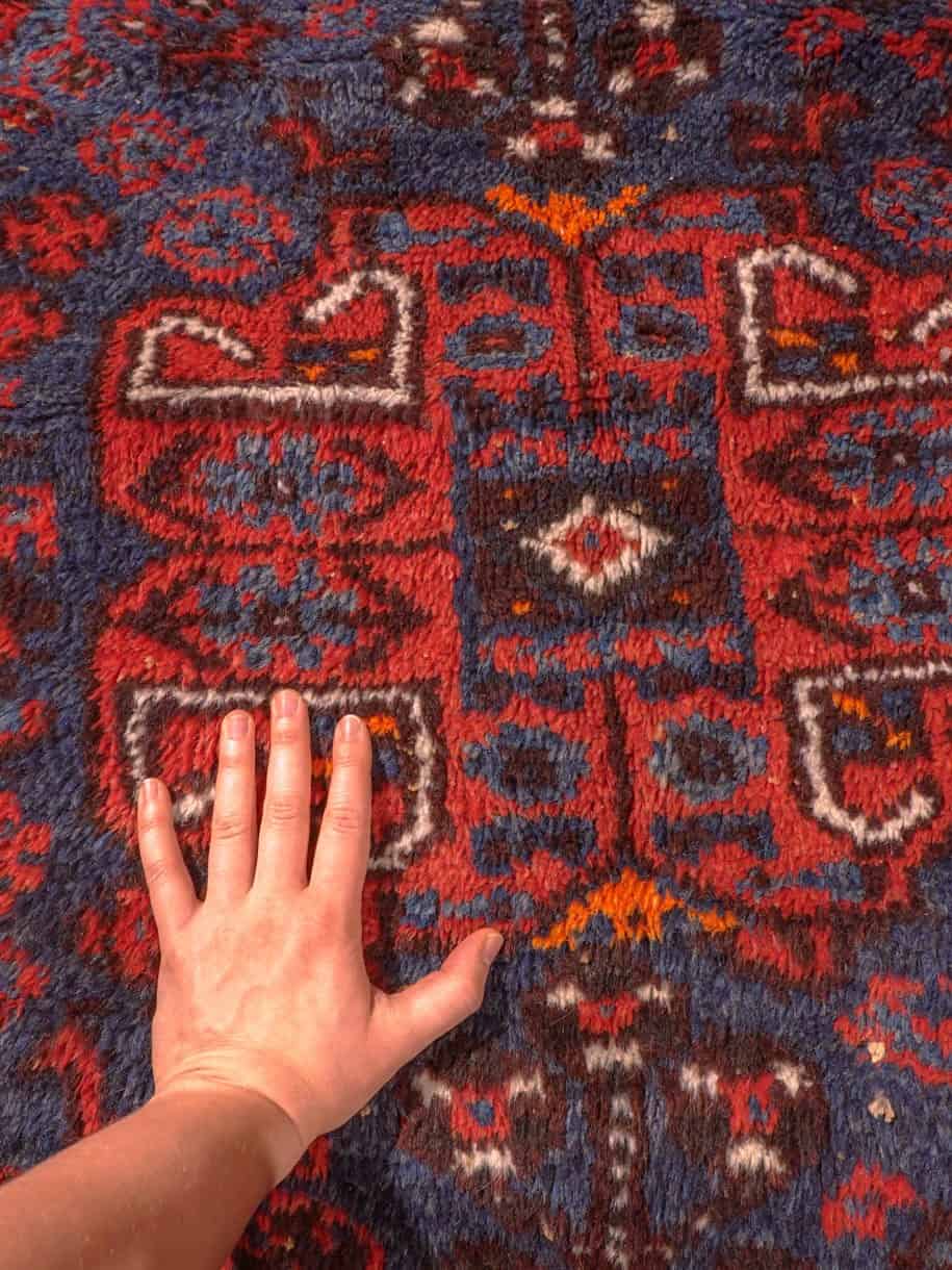 Punainen käsinsolmittu Gasghai-villamatto, 295 × 200 cm