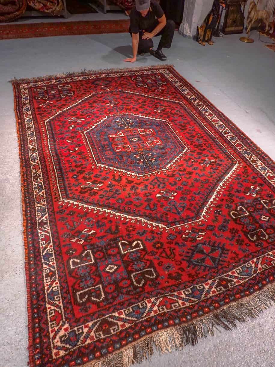 Punainen käsinsolmittu Gasghai-villamatto, 295 × 200 cm