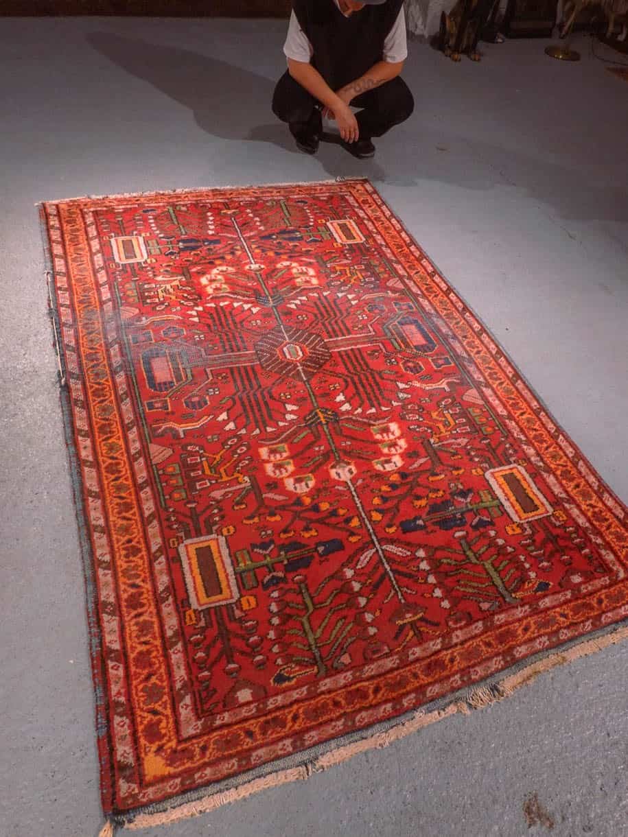 Punainen käsinsolmittu Hamadan-villamatto, 200 × 125 cm