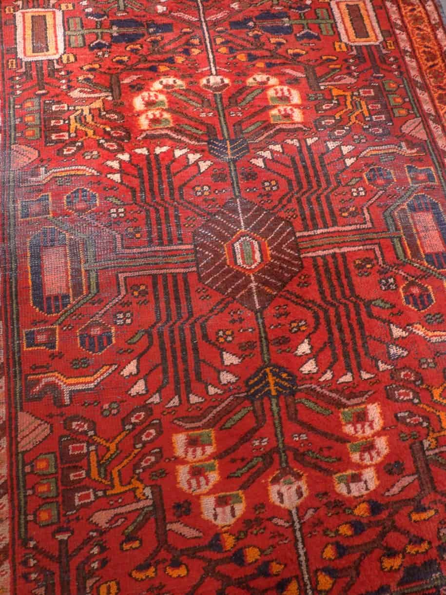 Punainen käsinsolmittu Hamadan-villamatto, 200 × 125 cm