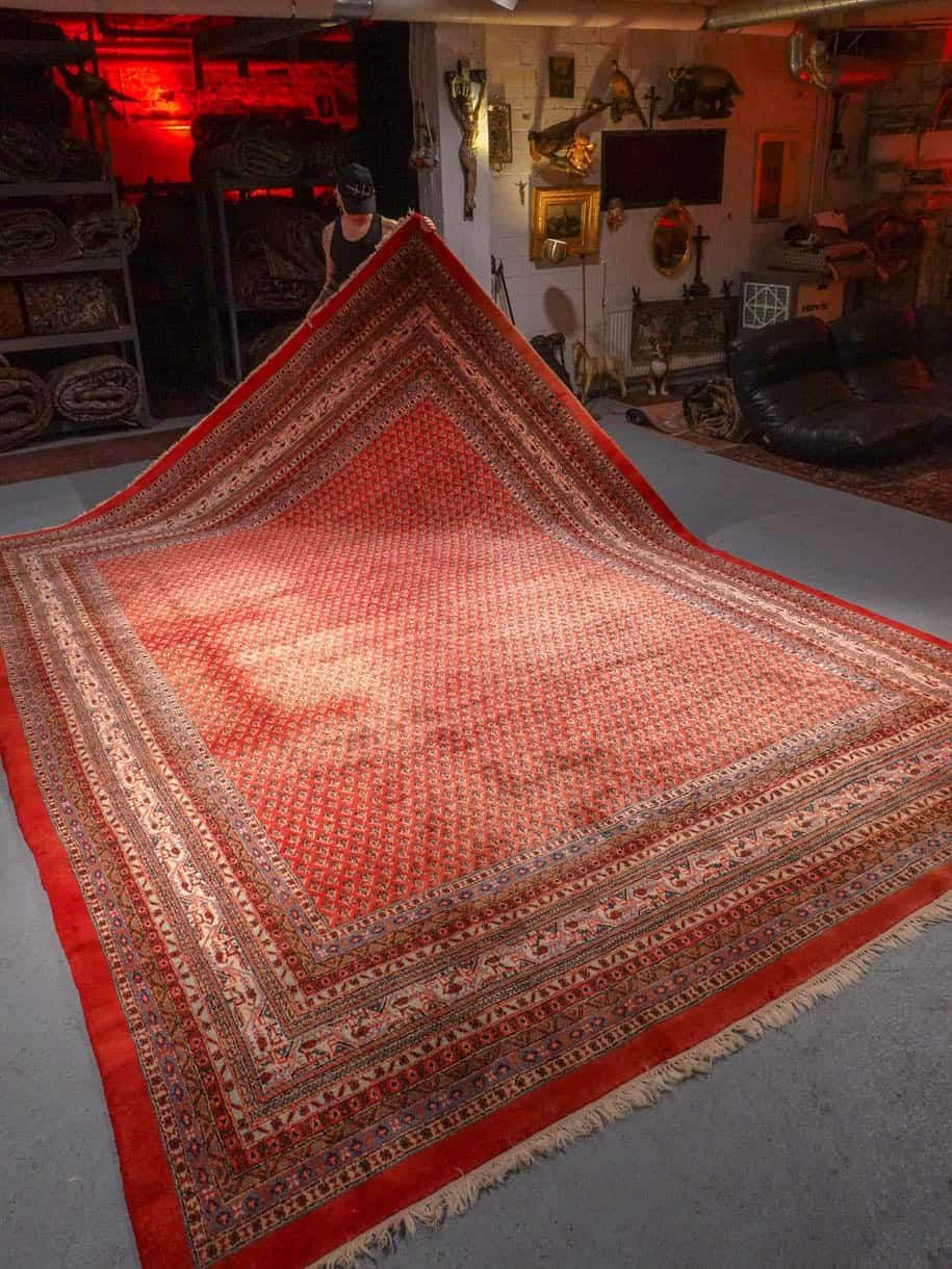 Punainen käsinsolmittu Sarouk Mir-villamatto, 420 × 310 cm