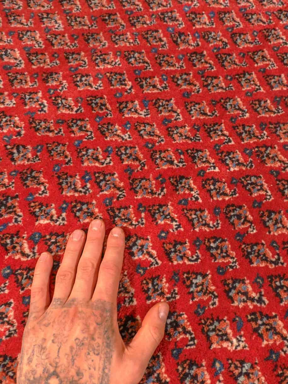 Punainen käsinsolmittu Sarouk Mir-villamatto, 420 × 310 cm