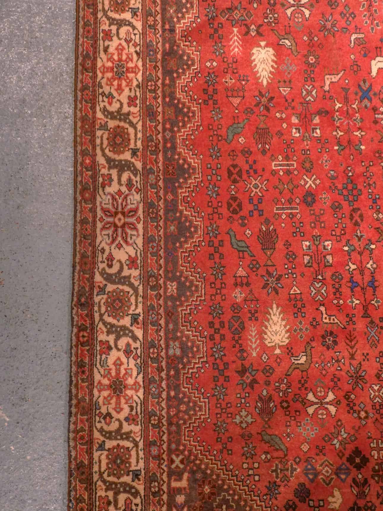 Punainen käsinsolmittu Abadeh-villamatto, 305 × 200 cm