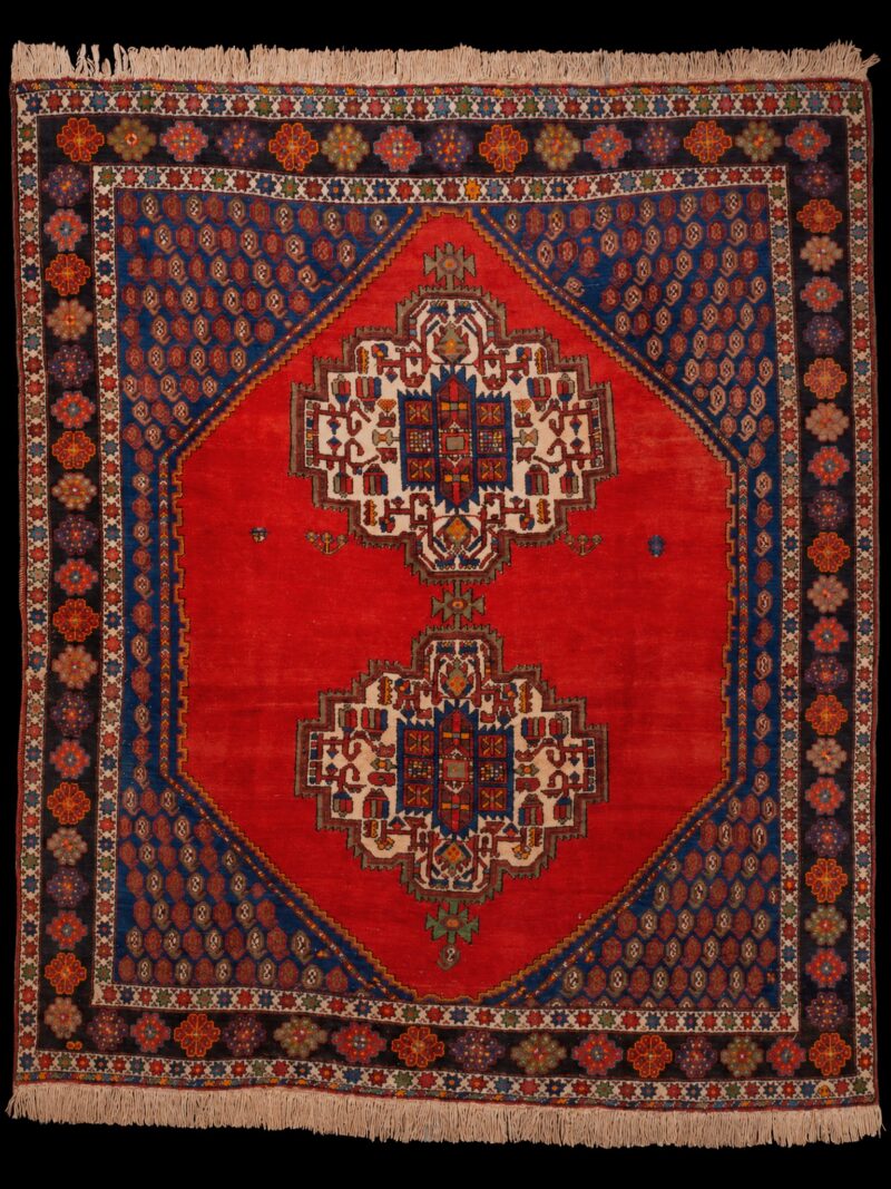 Punainen käsinsolmittu Afshar-villamatto, 207 × 180 cm