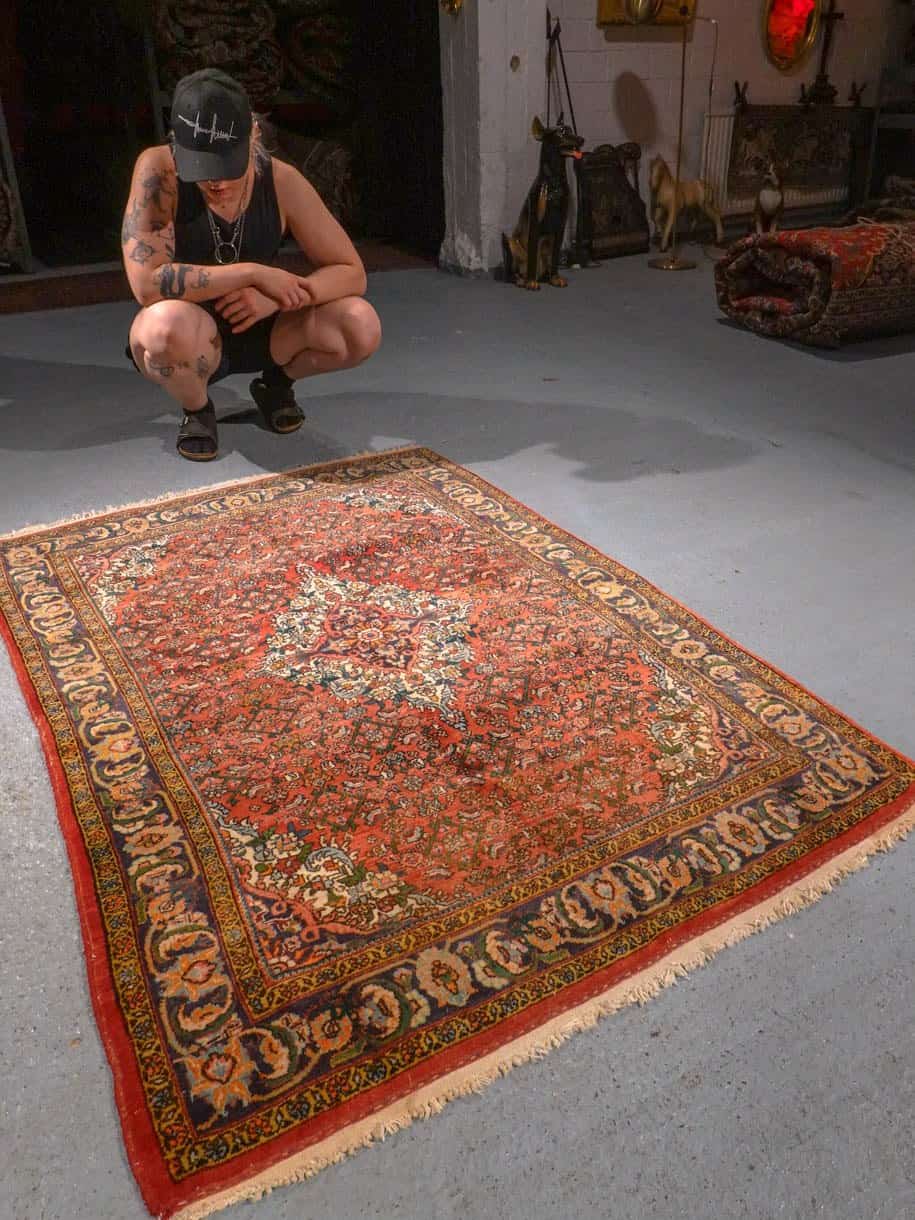 Punainen käsinsolmittu Bijar-villamatto, 160 × 108 cm