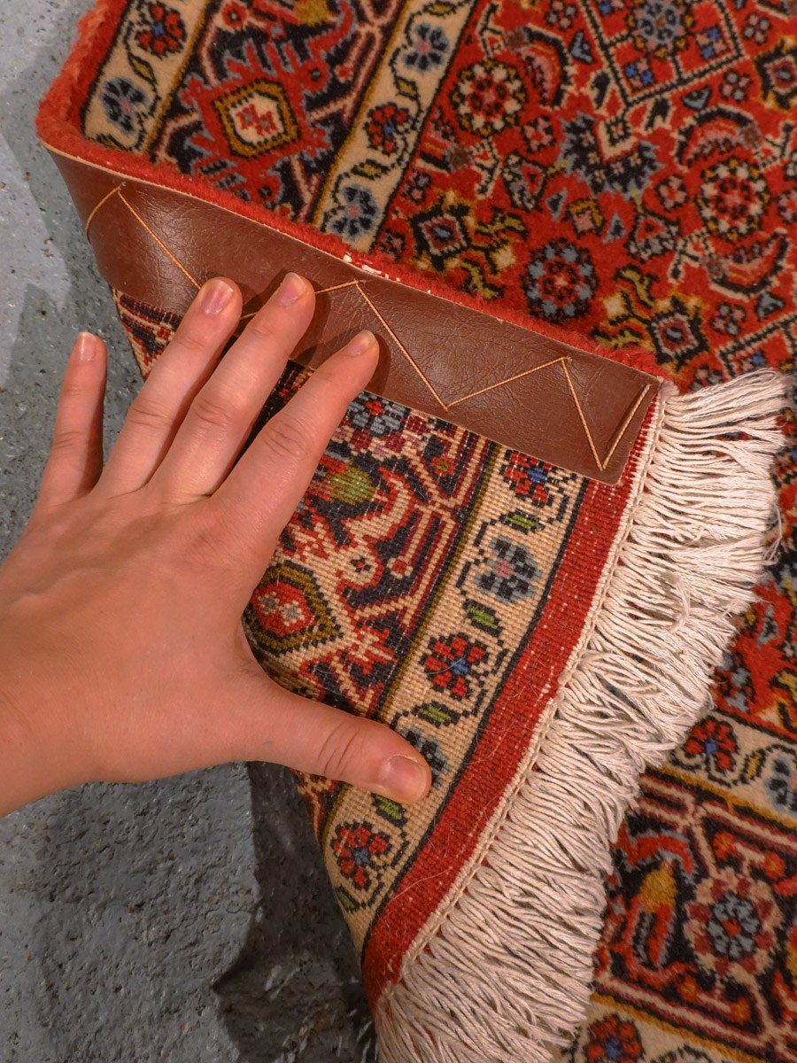 Punainen käsinsolmittu Bijar-villamatto, 250 × 92 cm