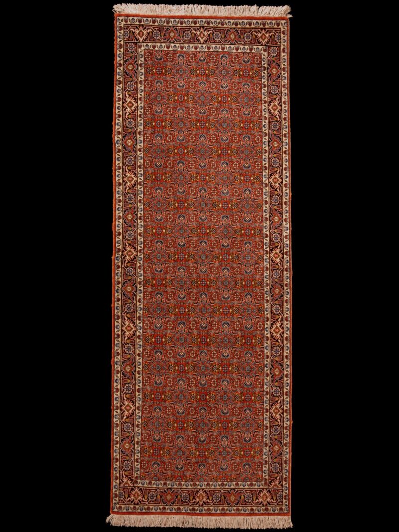 Punainen käsinsolmittu Bijar-villamatto, 250 × 92 cm