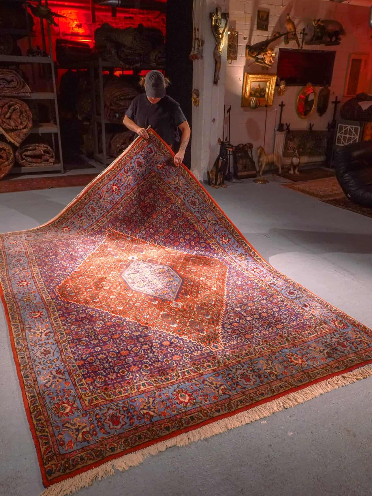 Punainen käsinsolmittu Bijar-villamatto, 305 × 212 cm