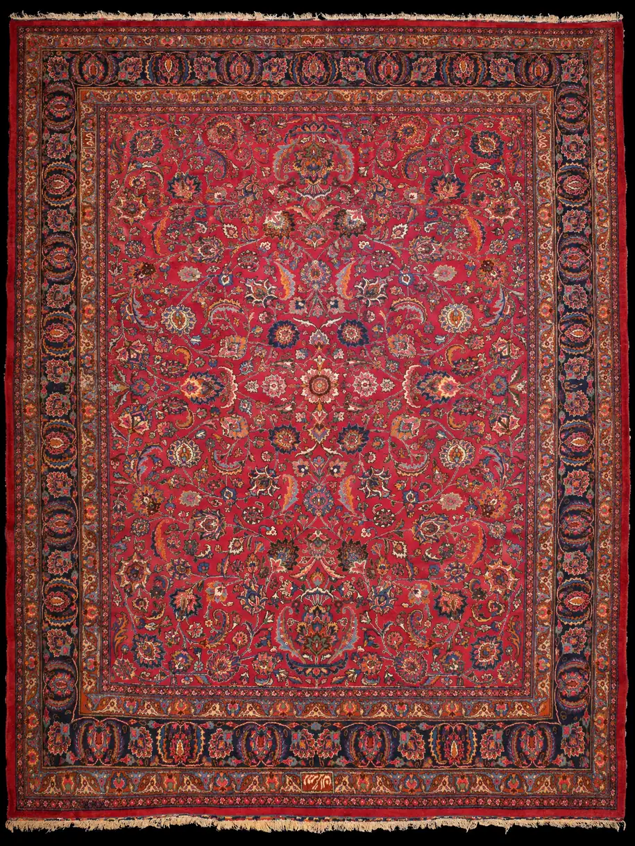 Viininpunainen palatsikokoinen Meshed 1960-luvulta – 400 x 300 cm