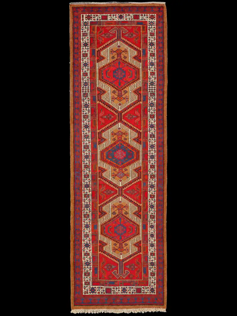 Kauniin geometrinen Sarab-käytävämatto – 330 x 102 cm