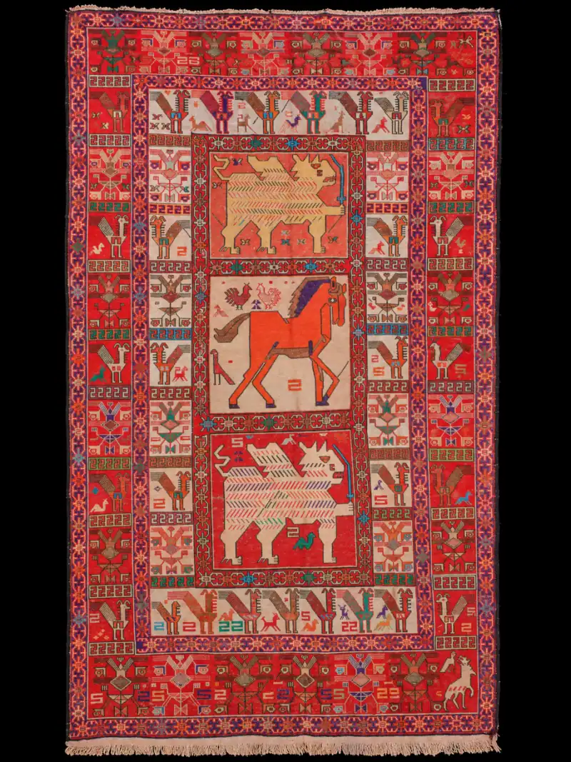 Uniikki eläinteemainen afgaani-Kelim - 200 x 117 cm