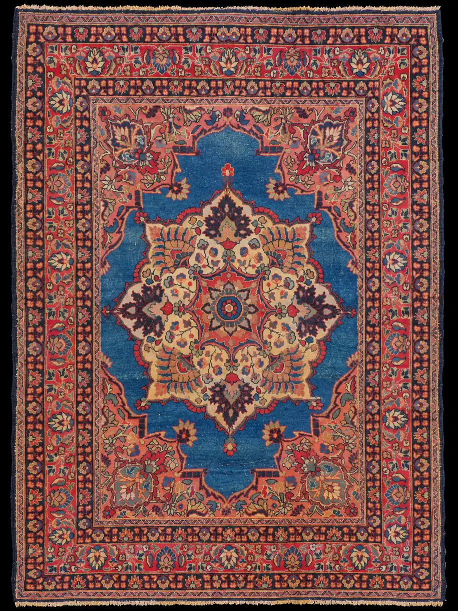 Pirteä sininen Ghom 1930-luvulta - 191 x 135 cm