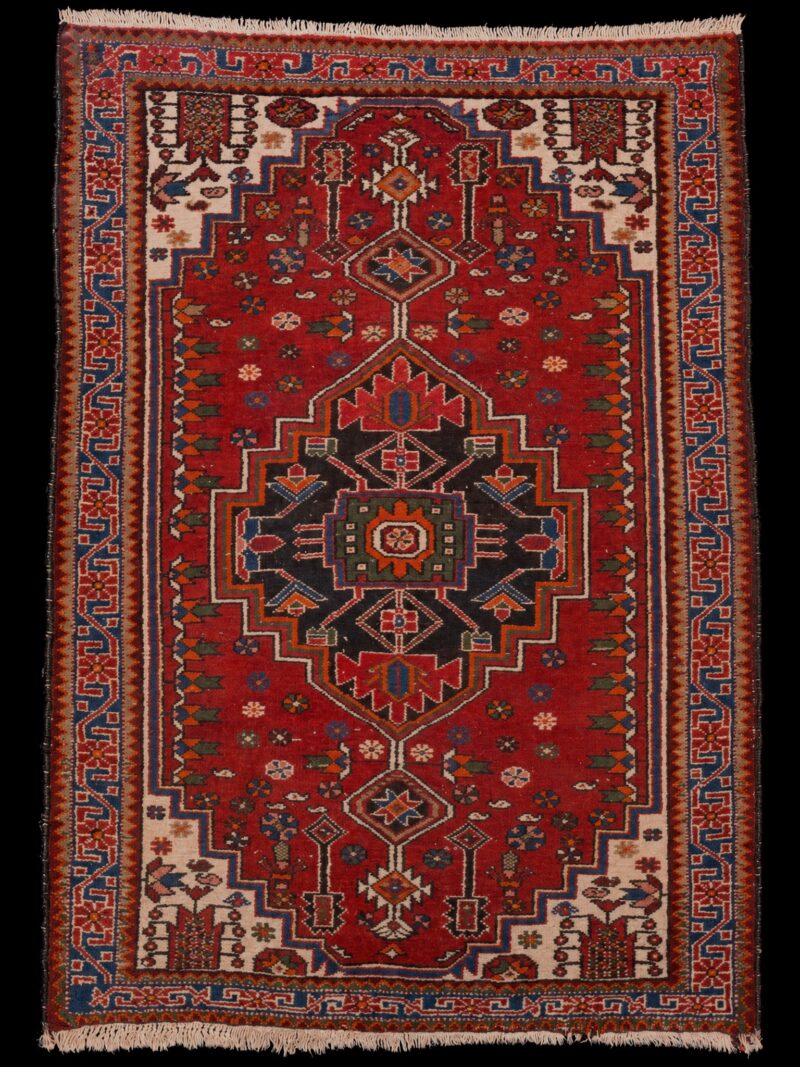 Punainen käsinsolmittu Hamadan-villamatto, 160 × 118 cm