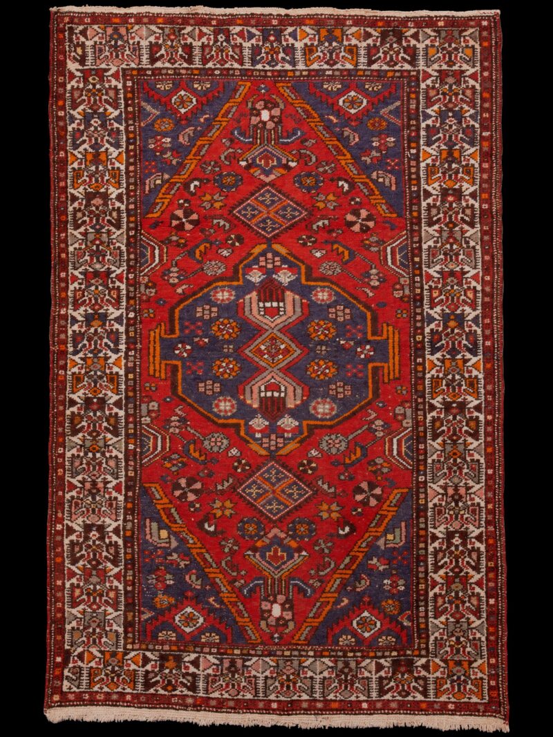 Punainen käsinsolmittu Hamadan-villamatto, 207 × 136 cm