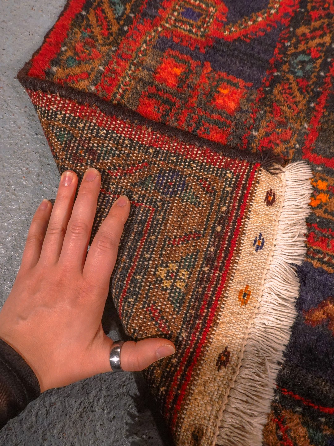 Punainen käsinsolmittu Hamadan-villamatto, 252 × 160 cm