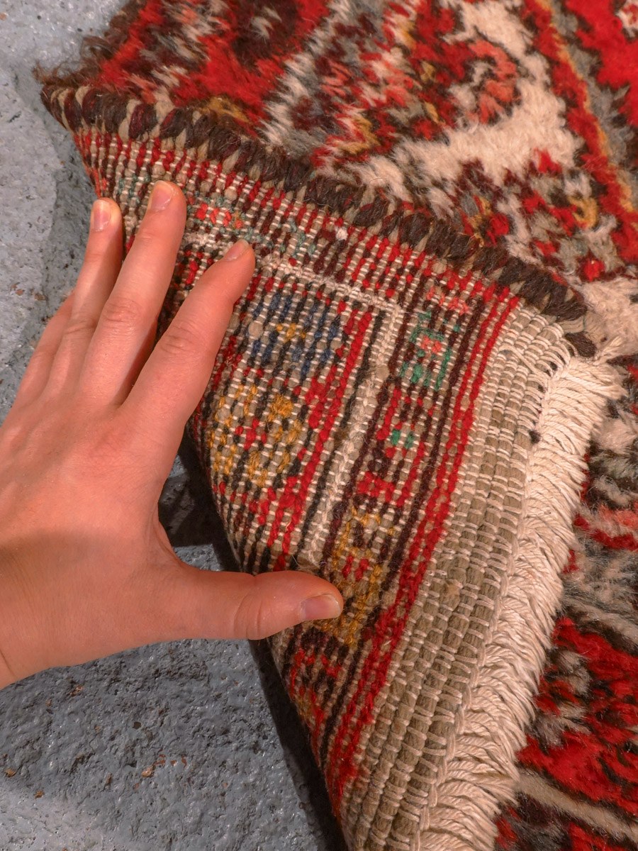 Punainen käsinsolmittu Hamadan-villamatto, 261 × 71 cm