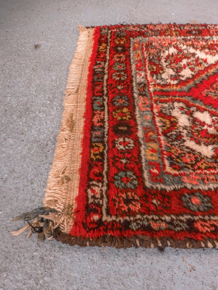 Punainen käsinsolmittu Hamadan-villamatto, 261 × 71 cm