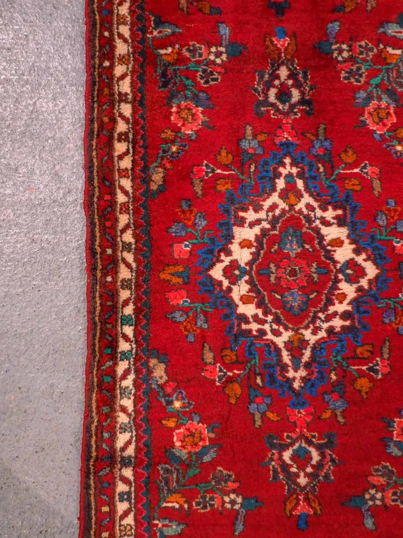Punainen käsinsolmittu Hamadan-villamatto, 270 × 80 cm
