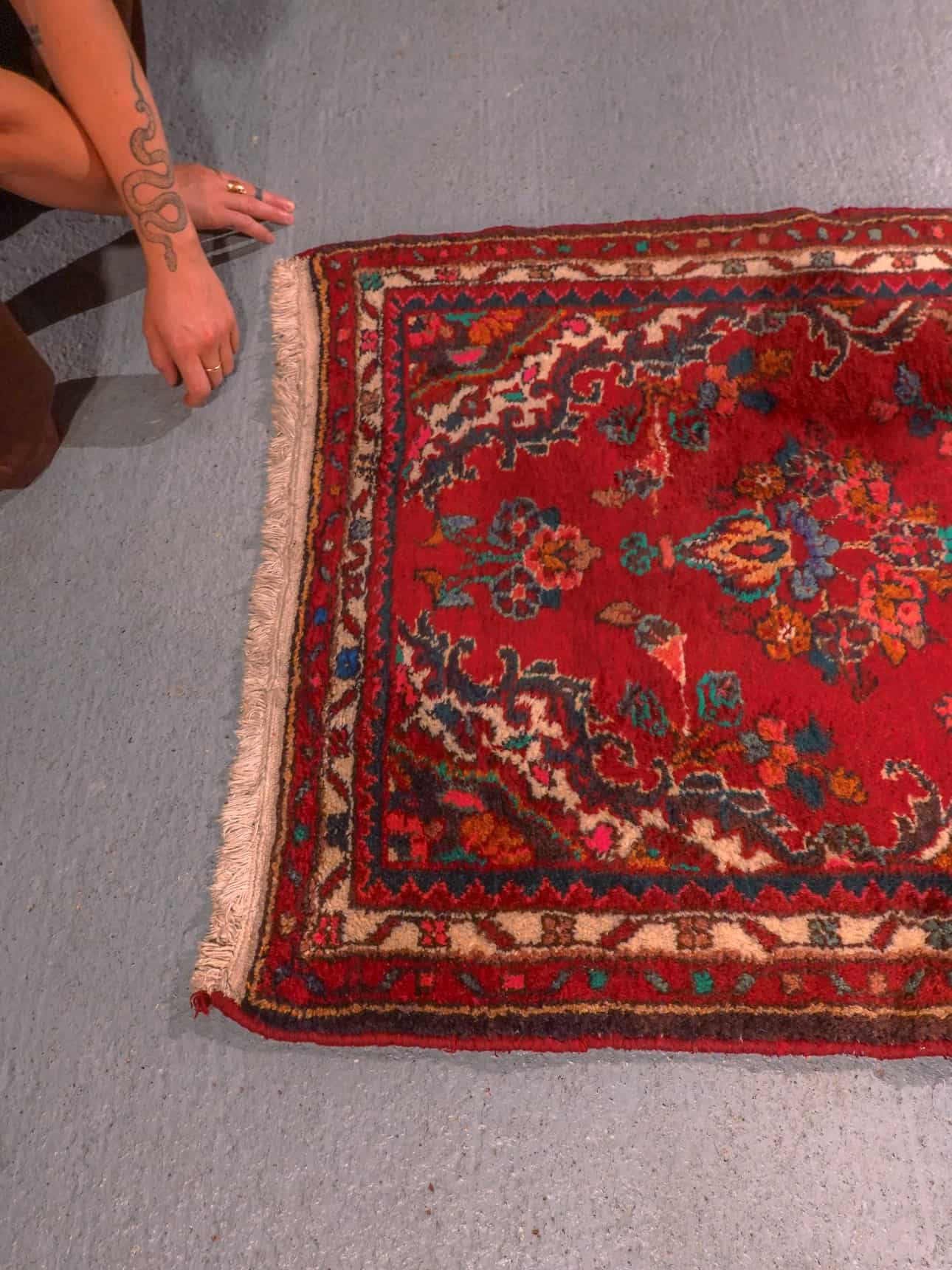 Punainen käsinsolmittu Hamadan-villamatto, 270 × 80 cm
