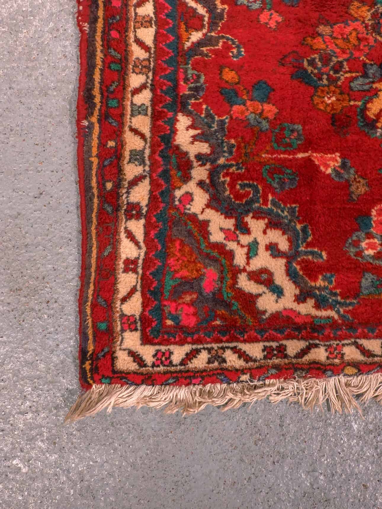 Punainen käsinsolmittu Hamadan-villamatto, 270 × 80 cm