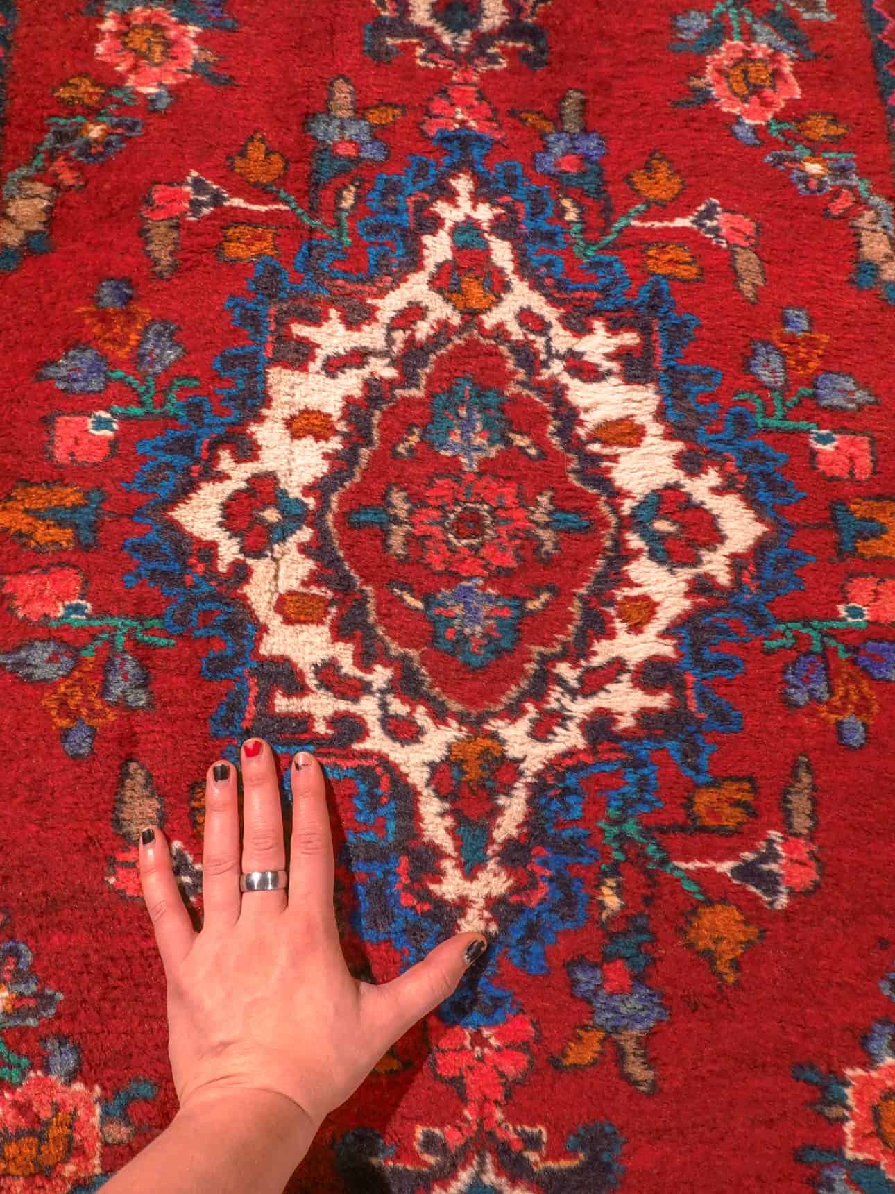 Punainen käsinsolmittu Hamadan-villamatto, 270 × 80 cm