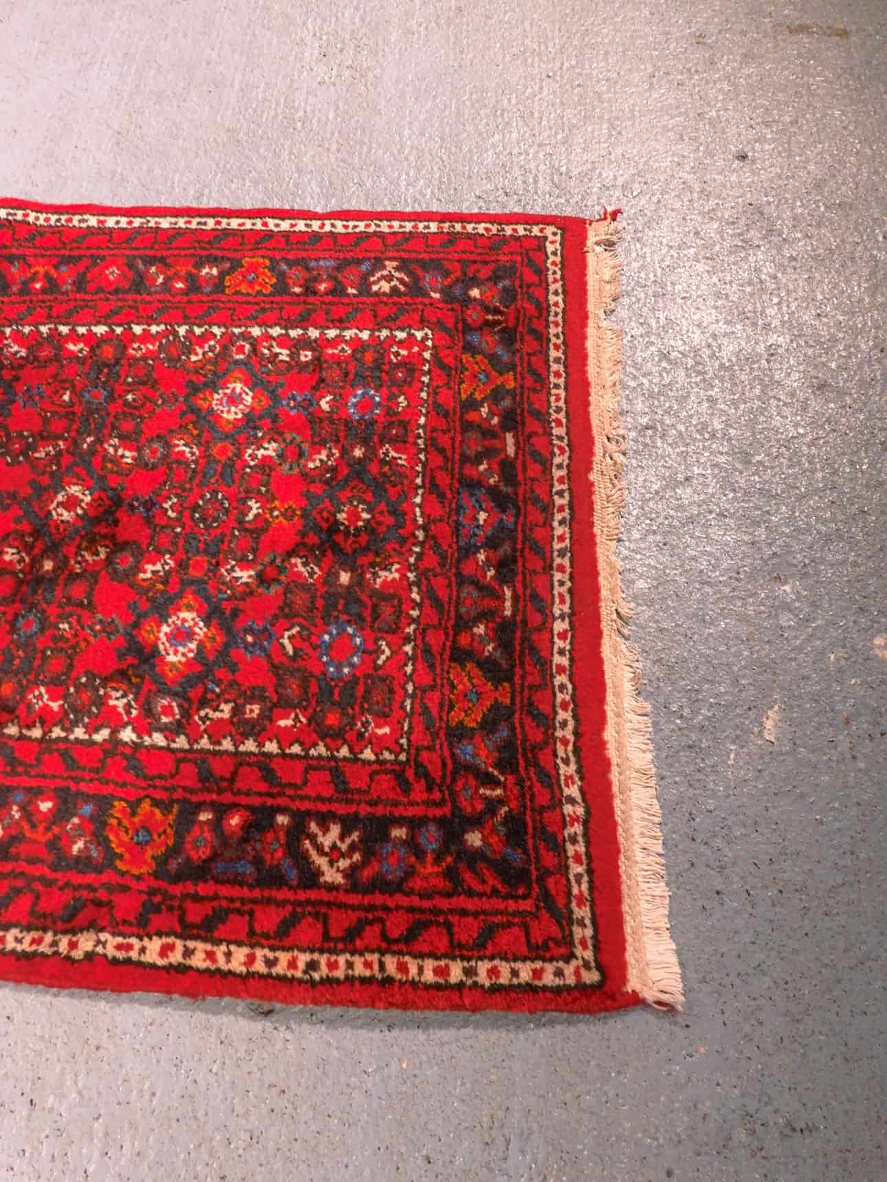 Punainen käsinsolmittu Hamadan-villamatto, 290 × 80 cm
