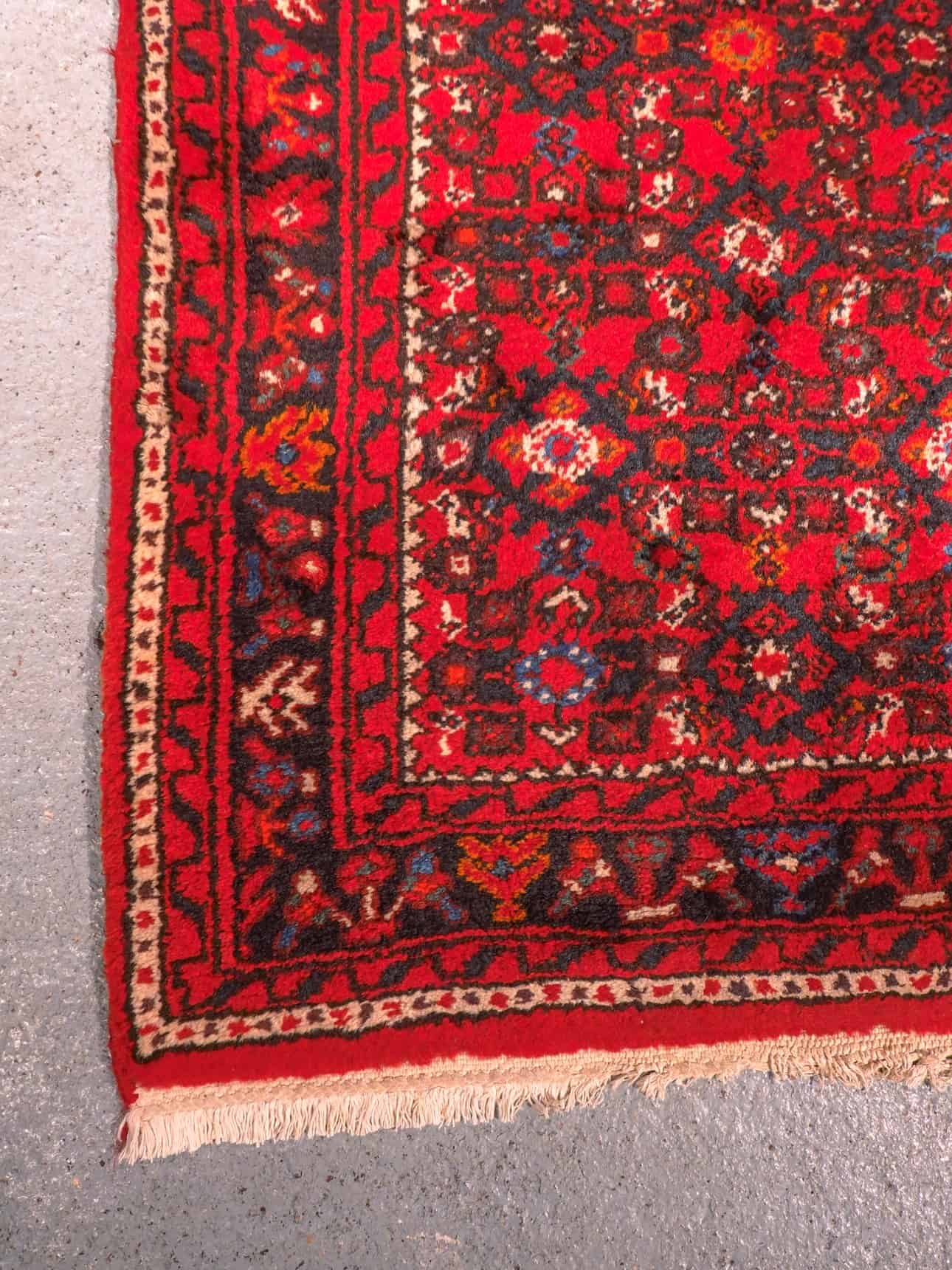 Punainen käsinsolmittu Hamadan-villamatto, 290 × 80 cm