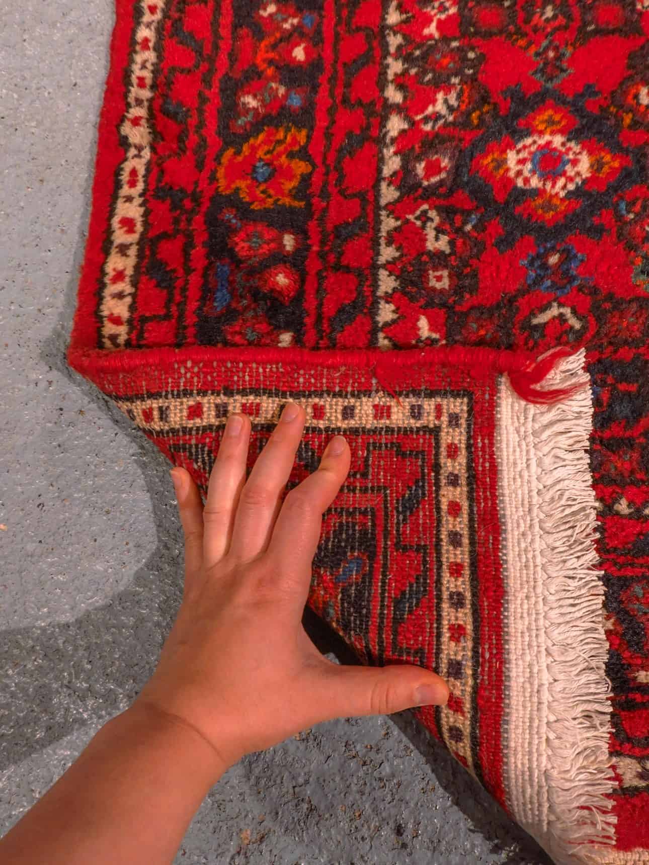 Punainen käsinsolmittu Hamadan-villamatto, 290 × 80 cm