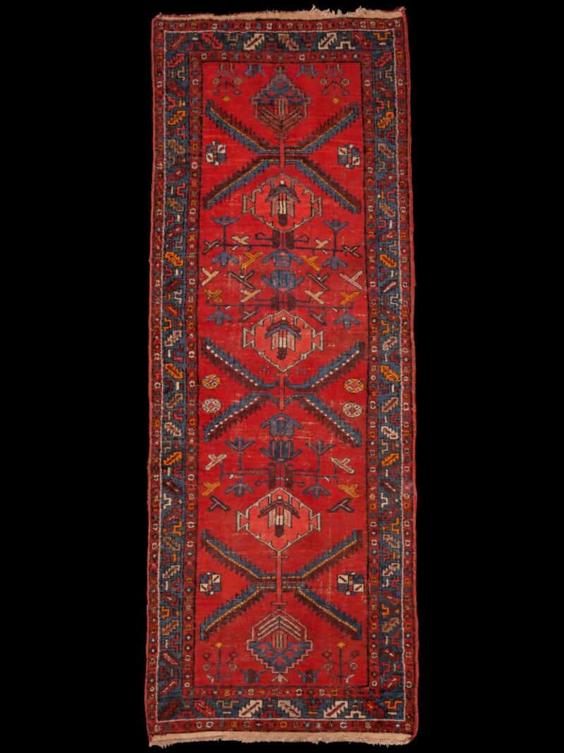 Punainen käsinsolmittu Hamadan-villamatto, 295 × 105 cm