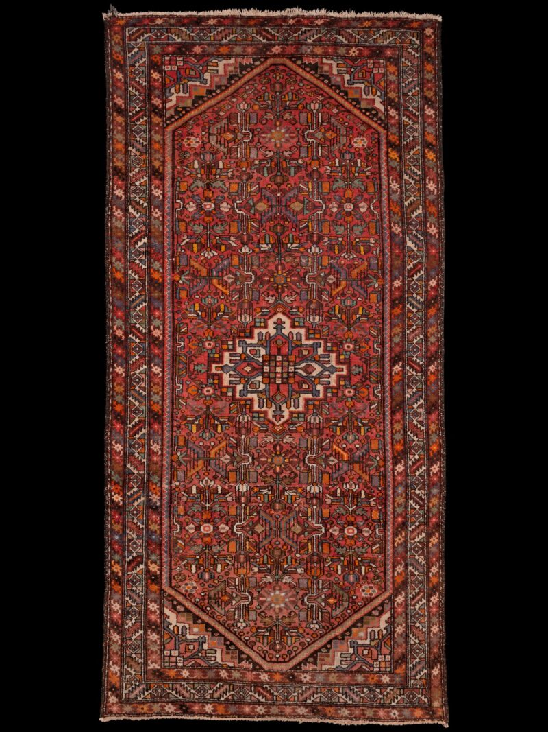 Punainen käsinsolmittu Hamadan-villamatto, 311 × 162 cm