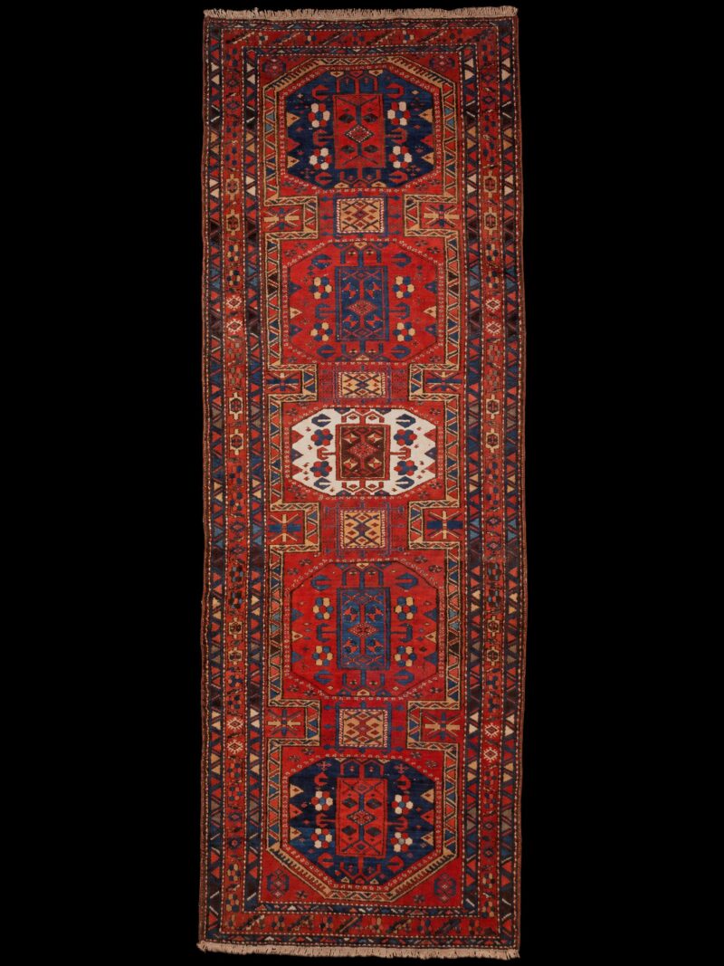 Punainen käsinsolmittu Heriz-villamatto, 321 × 122 cm