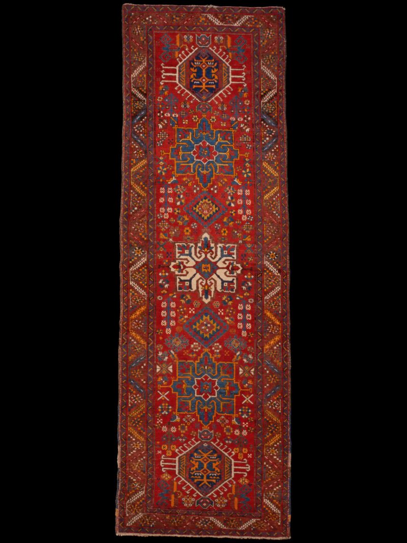 Punainen käsinsolmittu Heriz-villamatto, 335 × 100 cm