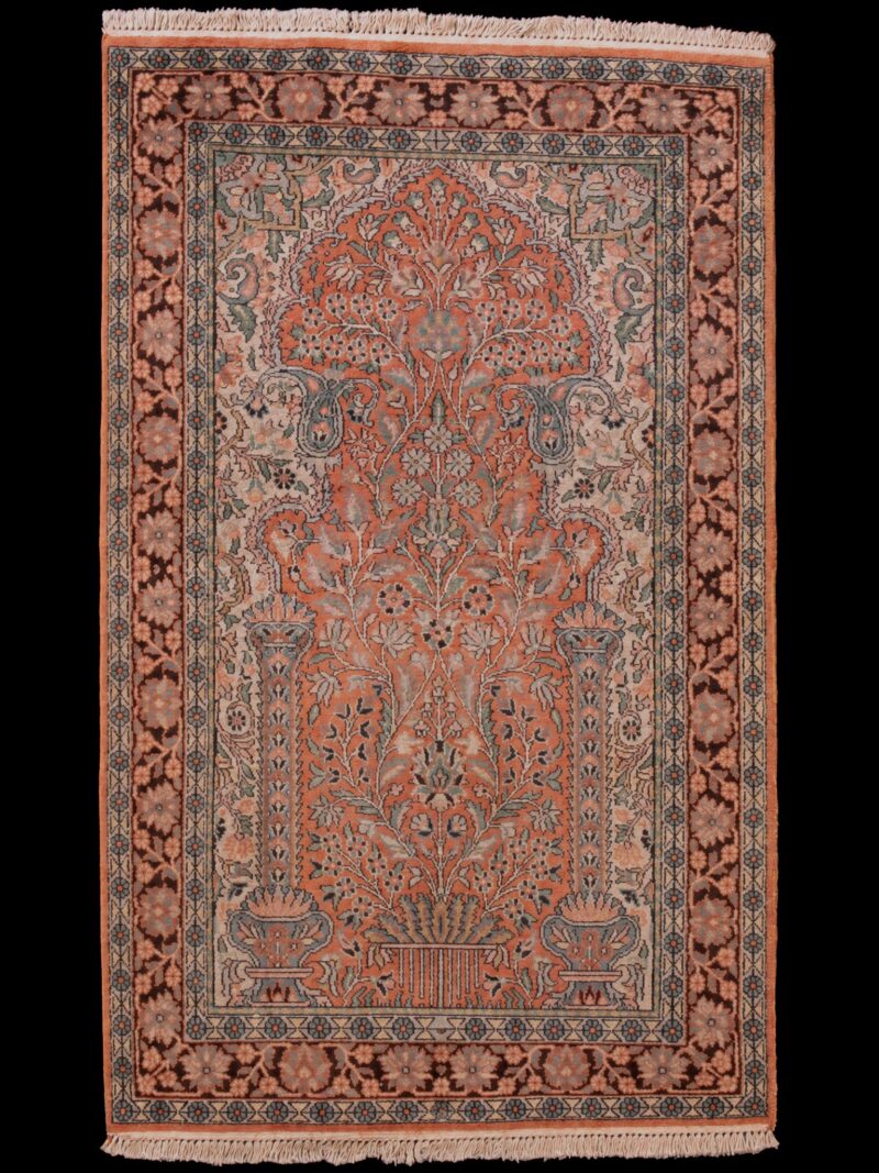 Punainen käsinsolmittu Kashmir-villa-silkkimatto, 154 × 98 cm