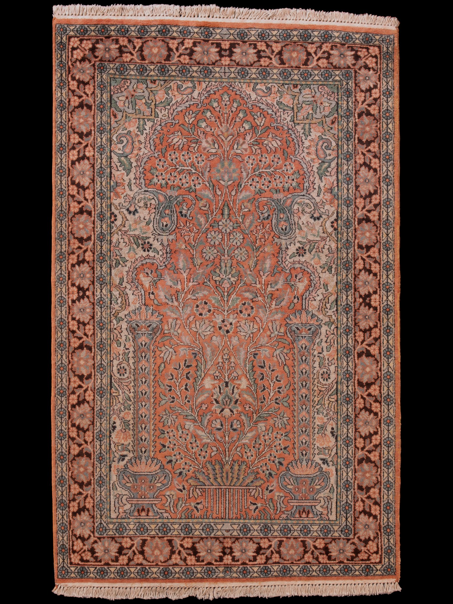 Punainen käsinsolmittu Kashmir-villa-silkkimatto, 154 × 98 cm