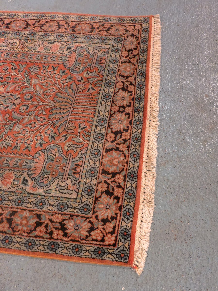 Punainen käsinsolmittu Kashmir-villa-silkkimatto, 154 × 98 cm