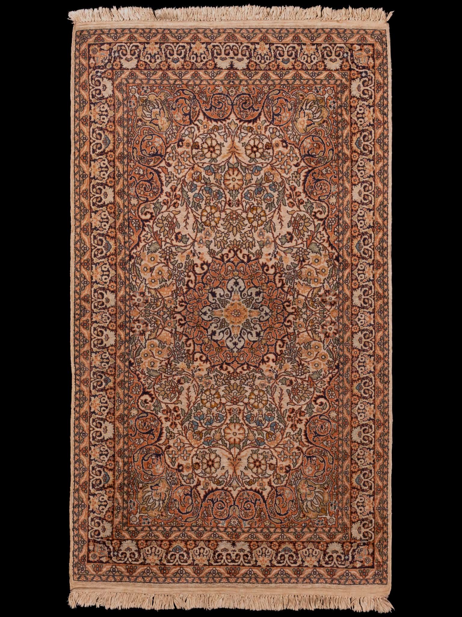 Vaalea käsinsolmittu Kashmir-silkkimatto, 165 × 95 cm