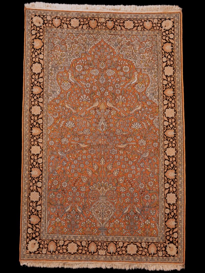 Maanläheinen käsinsolmittu Kashmir-silkkimatto, 194 × 123 cm