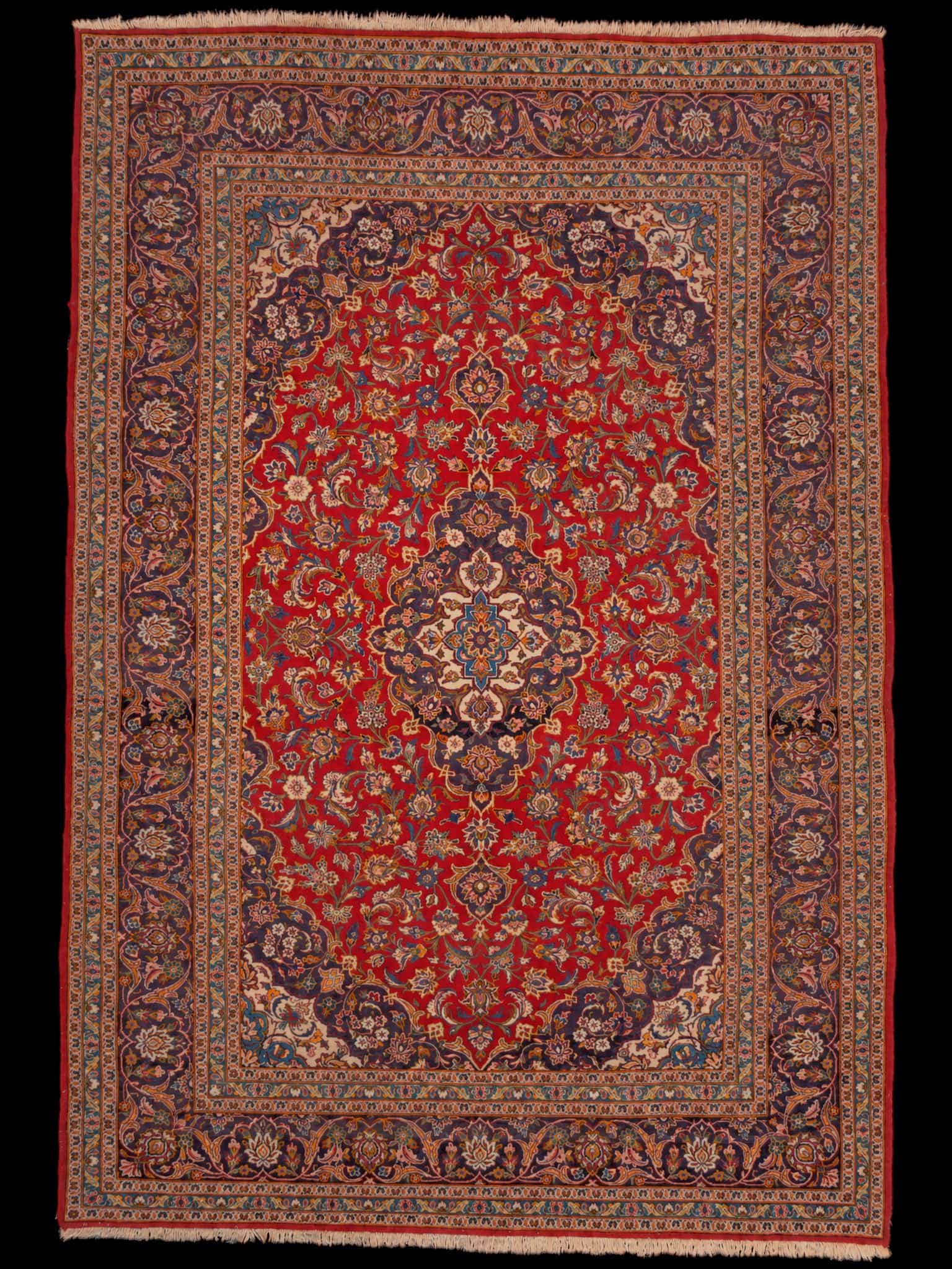 Punainen käsinsolmittu Keshan-villamatto, 350 × 250 cm
