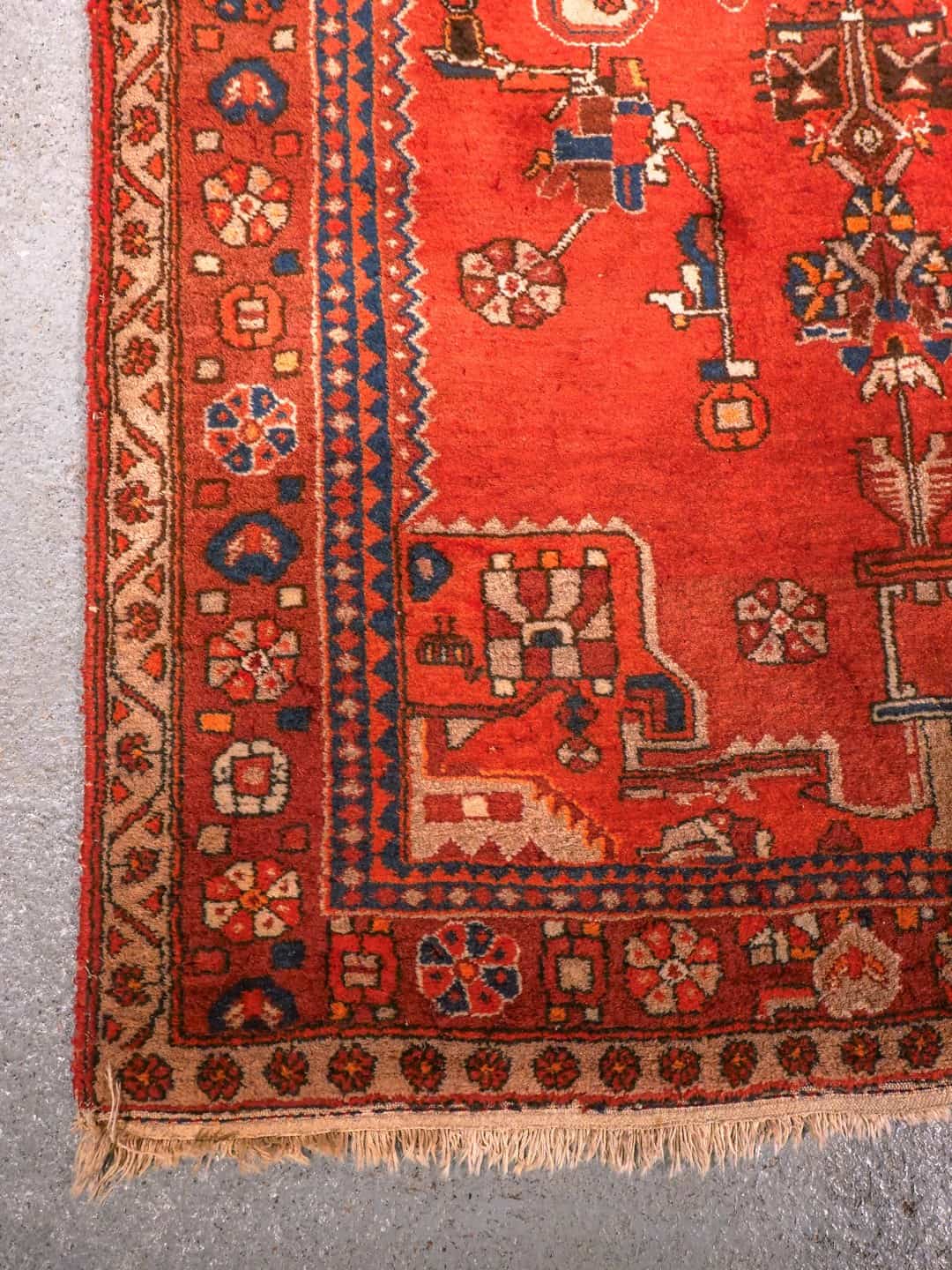Punainen käsinsolmittu Malayer-villamatto, 260 × 131 cm