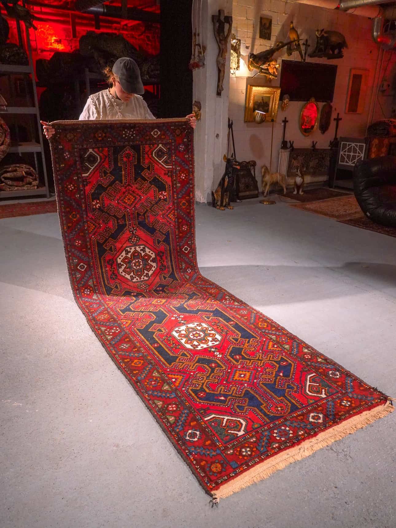 Punainen käsinsolmittu Malayer-villamatto, 300 × 103 cm