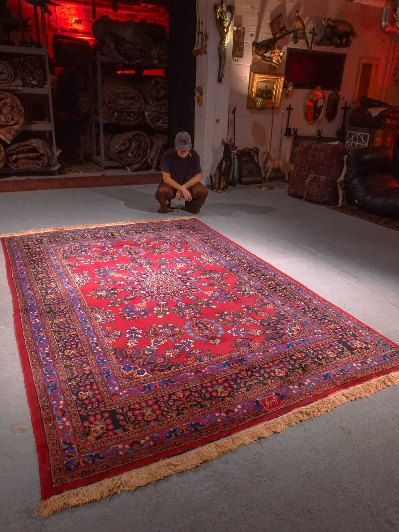 Punainen käsinsolmittu Meshed-villamatto, 295 × 200 cm