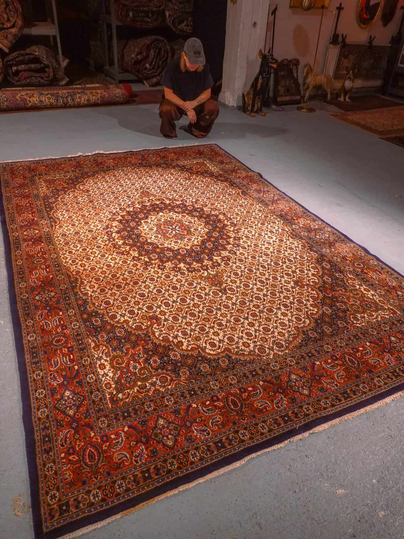 Maanläheinen käsinsolmittu Moud-villamatto, 300 × 205 cm