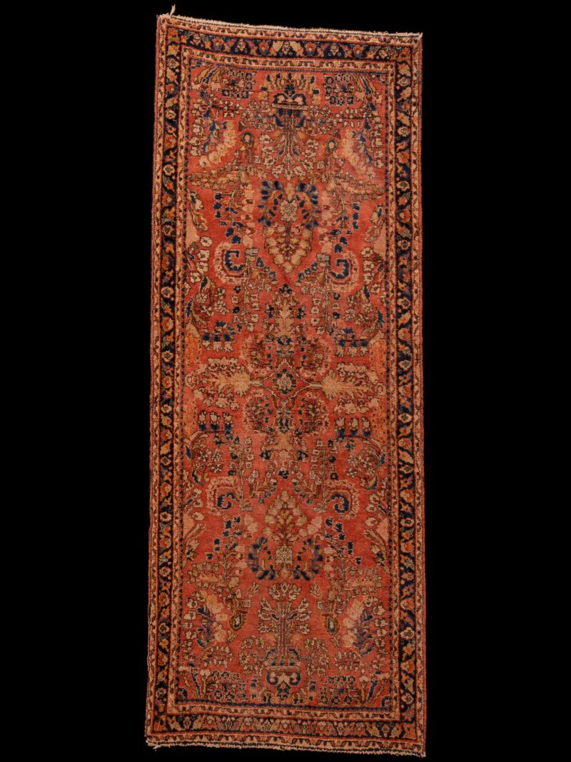 Punainen käsinsolmittu Sarouk-villamatto, 196 × 78 cm