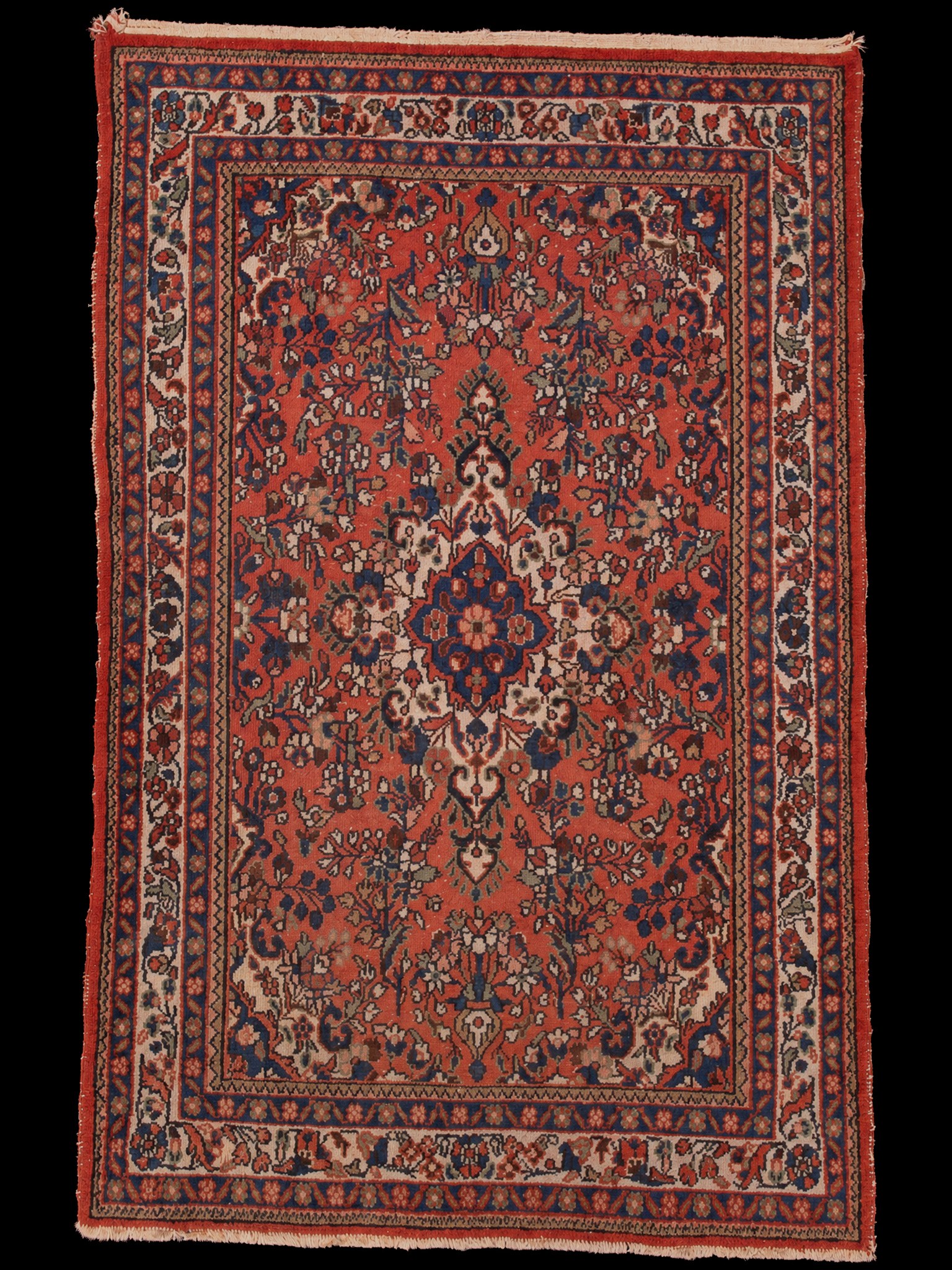 Punainen käsinsolmittu Sarouk-villamatto, 200 × 130 cm