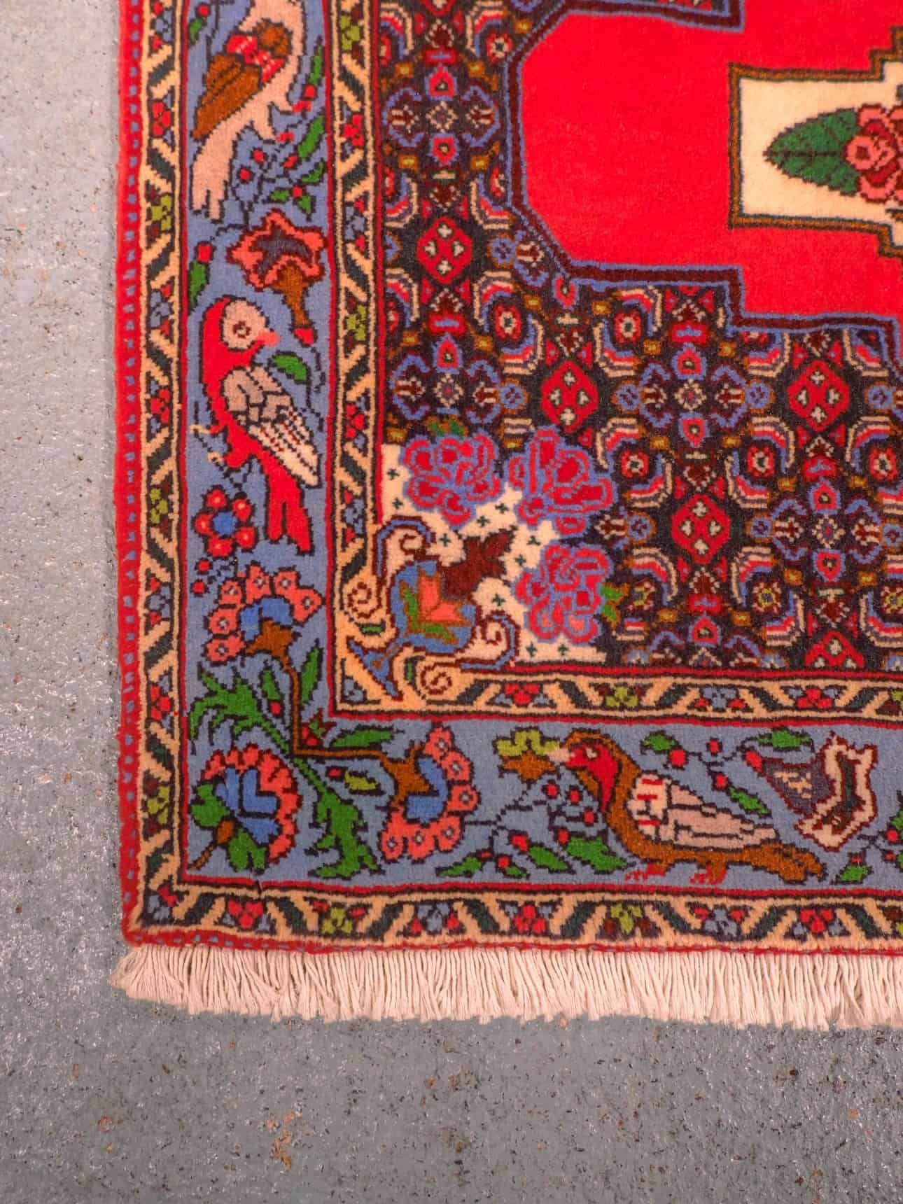Punainen käsinsolmittu Senneh-villamatto, 314 × 93 cm