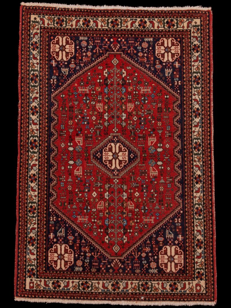 Punainen käsinsolmittu Abadeh-villamatto, 157 × 108 cm