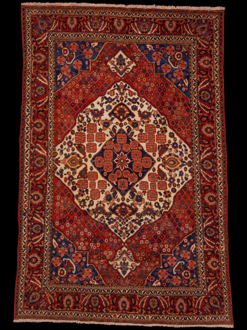 Punainen käsinsolmittu Bahtijaari-villamatto, 314 × 215 cm