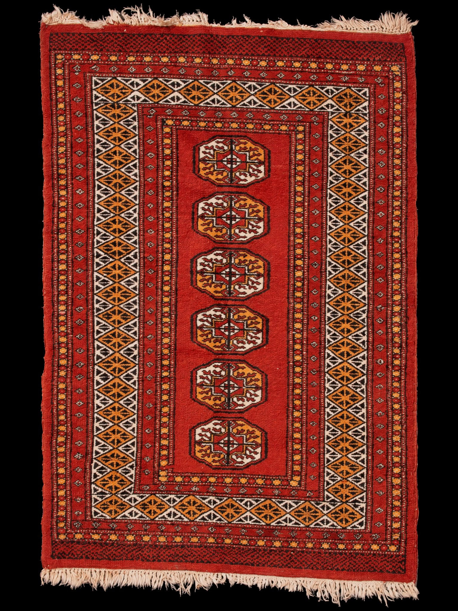 Punainen käsinsolmittu Buhara-villamatto, 115 × 83 cm